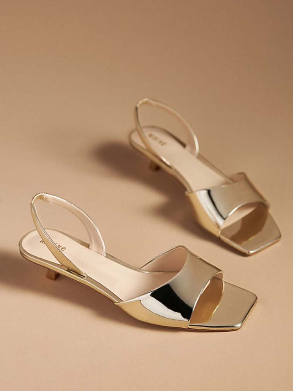 MAEVE Square Toe Slingback Kitten Heels 9 Gold Metallic Chic Anthropologie